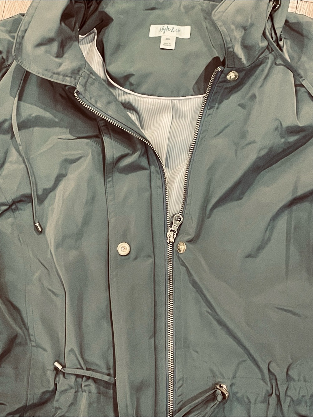 STYLE & CO.~Olive Detachable-Hooded Rain Jacket - Picture 7 of 12
